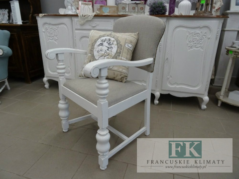 FOTEL dąb biel shabby zgaszony beż tkany