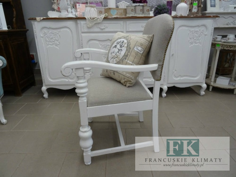 FOTEL dąb biel shabby zgaszony beż tkany