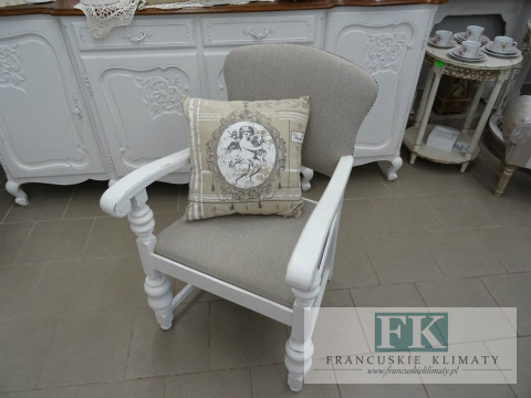 FOTEL dąb biel shabby zgaszony beż tkany
