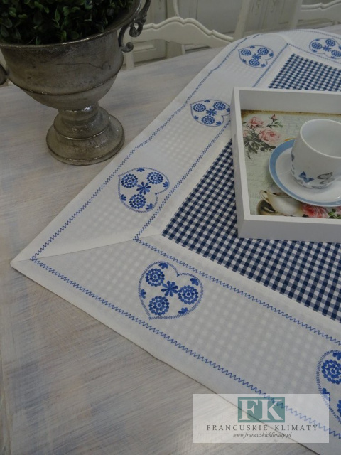 BIEŻNIK SERWETA NIEBIESKIE SERCA 85X85 PROWANSJA SHABBY CHIC VINTAGE LOFT