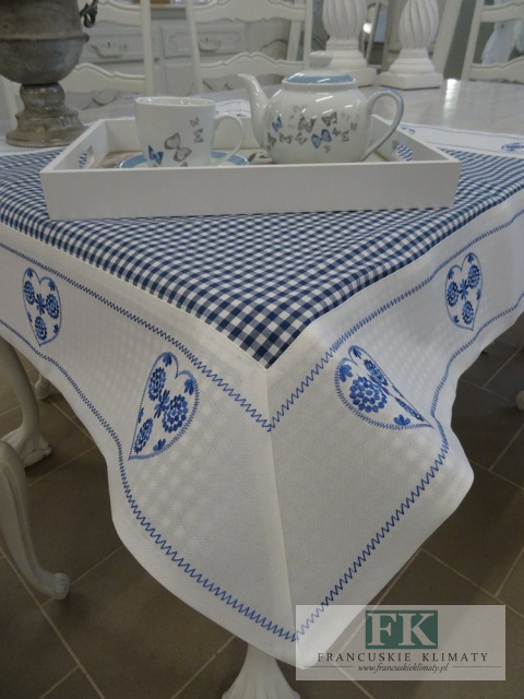 BIEŻNIK SERWETA NIEBIESKIE SERCA 85X85 PROWANSJA SHABBY CHIC VINTAGE LOFT