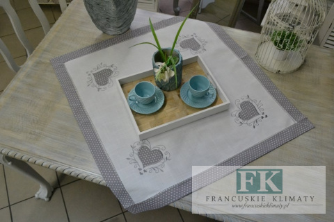 BIEŻNIK SERWETKA BIAŁE SERCE 85X85 PROWANSJA SHABBY CHIC VINTAGE LOFT