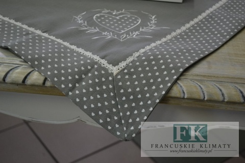 BIEŻNIK SERWETKA SZARE SERCE 85X85 PROWANSJA SHABBY CHIC VINTAGE LOFT