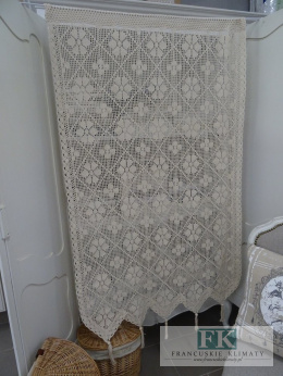 ZASŁONA FIRANA SZYDEŁKOWA 150x90 NATURALNA , ECRU , WYRÓB RĘCZNY FRĘDZLE BAWEŁNA