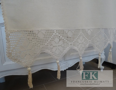 ZASŁONA FIRANA SZYDEŁKOWA SZELKI 180x90 KREMOWA WYRÓB RĘCZNY FRĘDZLE BAWEŁNA
