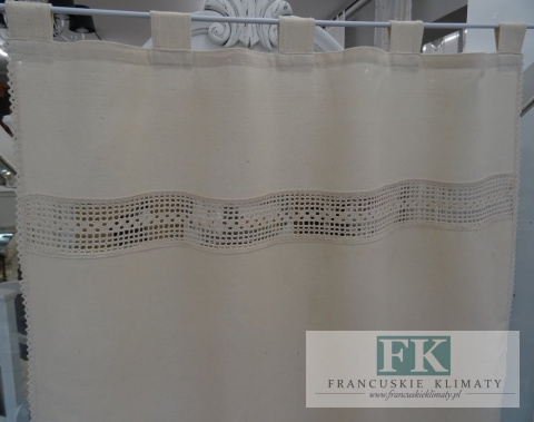 KŁ. ZASŁONA FIRANA SZYDEŁKOWA SZELKI 150x90 KREMOWA WYRÓB RĘCZNY FRĘDZLE BAWEŁNA