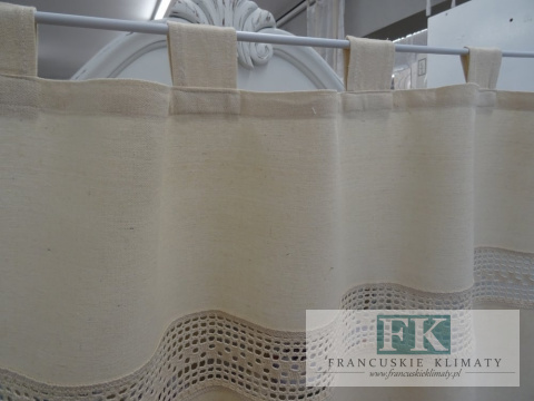 KŁ. ZASŁONA FIRANA SZYDEŁKOWA SZELKI 150x90 KREMOWA WYRÓB RĘCZNY FRĘDZLE BAWEŁNA