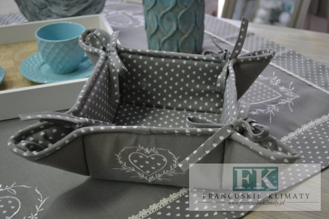 KOSZYK NA PIECZYWO SZARE SERCE PROWANSJA SHABBY CHIC VITAGE
