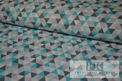 TKANINA BAWEŁNIANA , BAWEŁNA 100% , szer 160 CM TRÓJKĄTY TURKUSOWE