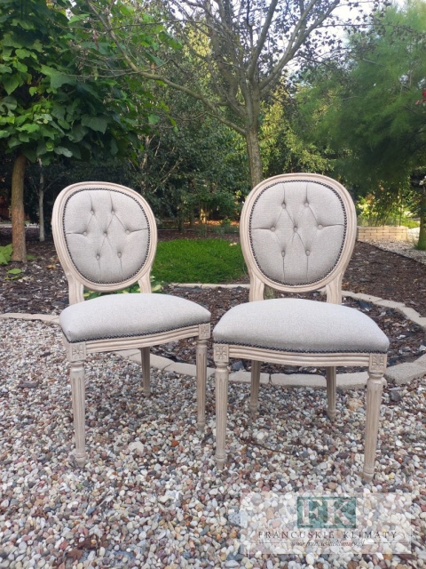 *FRANCUSKIE KRZESŁO MEDALION LUDWIK tkany zgaszony beż
