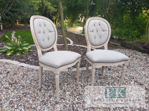 *FRANCUSKIE KRZESŁO MEDALION LUDWIK tkany zgaszony beż