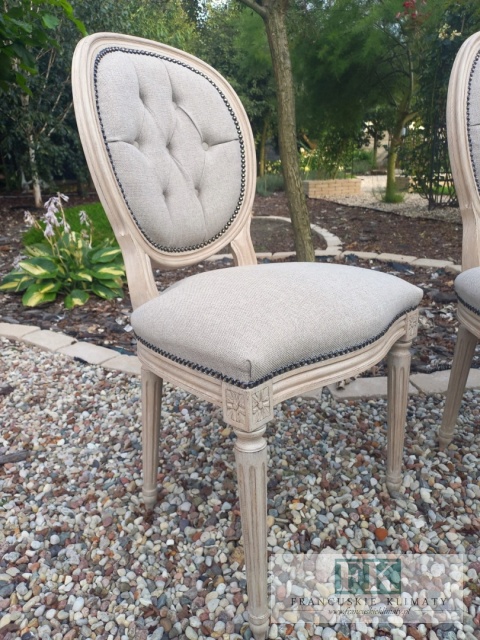 *FRANCUSKIE KRZESŁO MEDALION LUDWIK tkany zgaszony beż