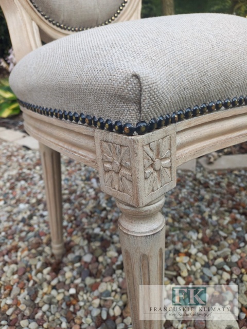 *FRANCUSKIE KRZESŁO MEDALION LUDWIK tkany zgaszony beż