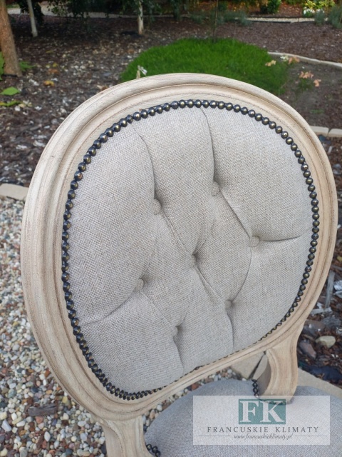 *FRANCUSKIE KRZESŁO MEDALION LUDWIK tkany zgaszony beż