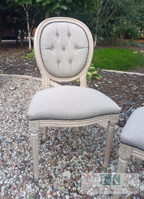 *FRANCUSKIE KRZESŁO MEDALION LUDWIK tkany zgaszony beż