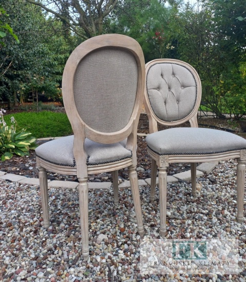 *FRANCUSKIE KRZESŁO MEDALION LUDWIK tkany zgaszony beż