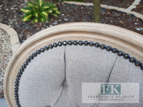 *FRANCUSKIE KRZESŁO MEDALION LUDWIK tkany zgaszony beż