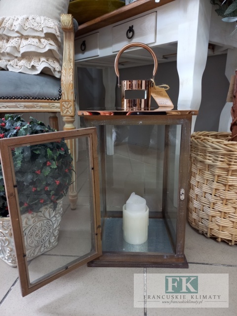 LATARNIA WYS. 46 CM MIEDŻ GLAMOUR HAMPTON
