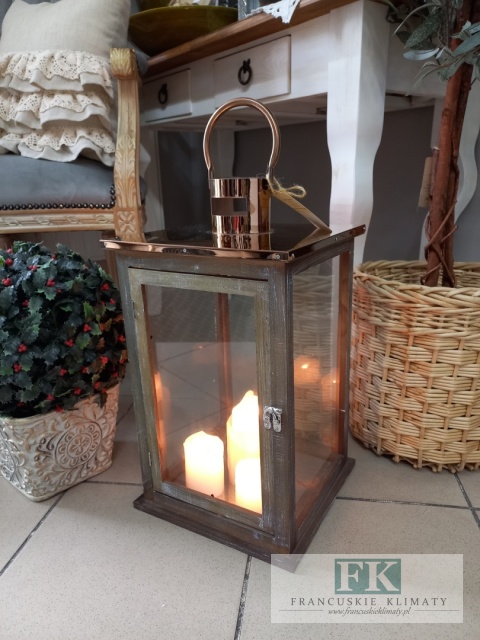 LATARNIA WYS. 46 CM MIEDŻ GLAMOUR HAMPTON