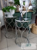 STOLIK METALOWY 58 cm W KOLORZE SREBRA Z LUSTRZANYM BLATEM