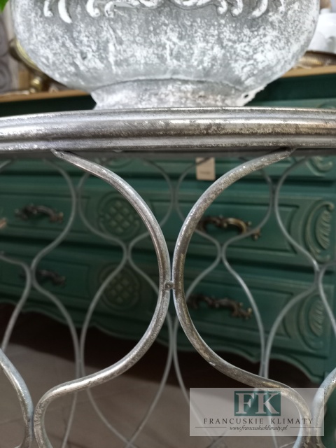 STOLIK METALOWY 63 cm W KOLORZE SREBRA Z LUSTRZANYM BLATEM