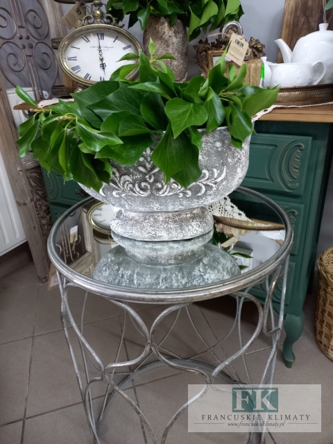 STOLIK METALOWY 63 cm W KOLORZE SREBRA Z LUSTRZANYM BLATEM