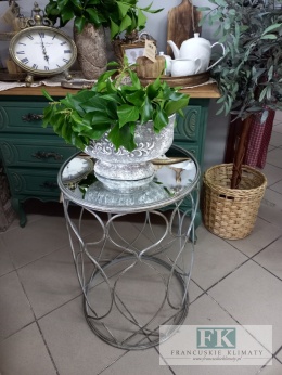STOLIK METALOWY 63 cm W KOLORZE SREBRA Z LUSTRZANYM BLATEM