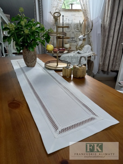 BIEŻNIK DEKORACYJNY 35X170 haft mereżka PROWANSJA SHABBY CHIC VINTAGE LOFT