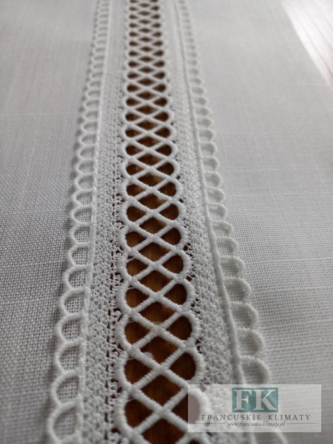 BIEŻNIK DEKORACYJNY 50X100 haft mereżka PROWANSJA SHABBY CHIC VINTAGE LOFT