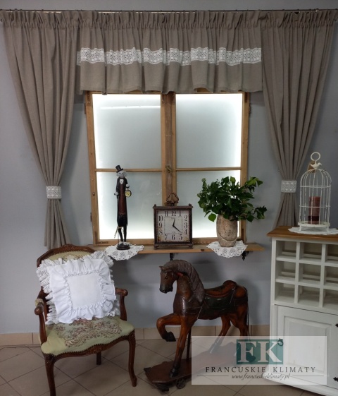 KOMPLET NATURA ciemny beż , lambrekin 290/45 , zasłony 140/160 , koronka