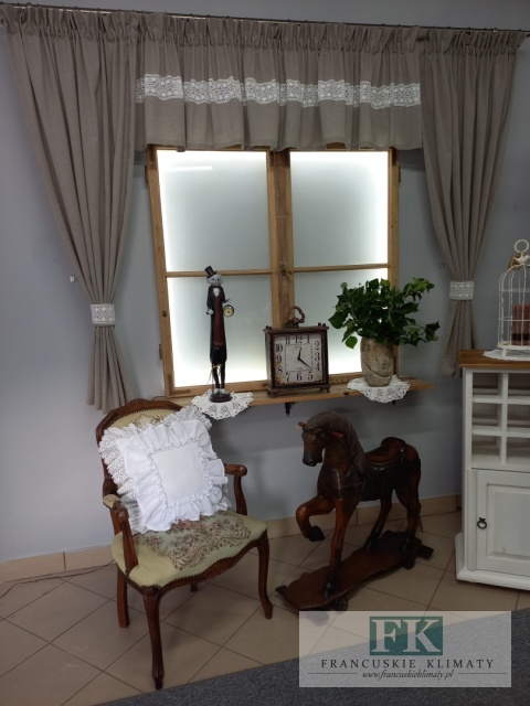 KOMPLET NATURA ciemny beż , lambrekin 290/45 , zasłony 140/160 , koronka