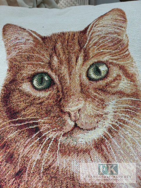 POSZEWKA DEKORACYJNA GOBELIN 45/45 CM KOT RUDY