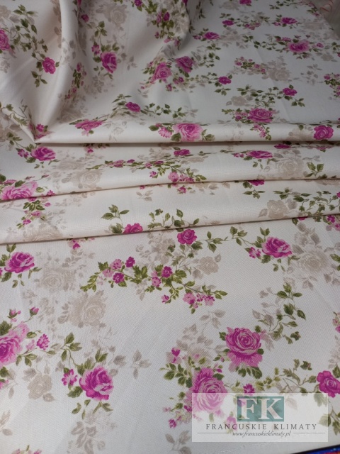 ! TKANINA MATERIAŁ KWIATY 160 szer "RÓŻYCZKI" KWIATY PROWANSJA , SHABBY