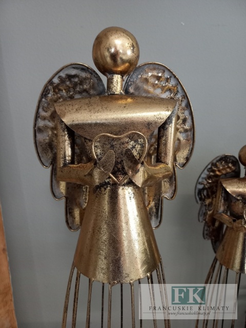 METALOWY ŚWIECZNIK LAMPION ANIOŁ Z SERCEM 66 CM