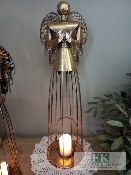 METALOWY ŚWIECZNIK LAMPION ANIOŁ Z SERCEM 66 CM