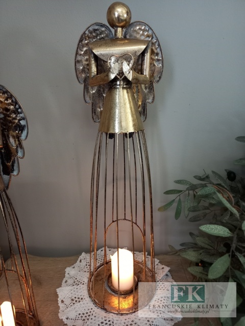 METALOWY ŚWIECZNIK LAMPION ANIOŁ Z SERCEM 66 CM