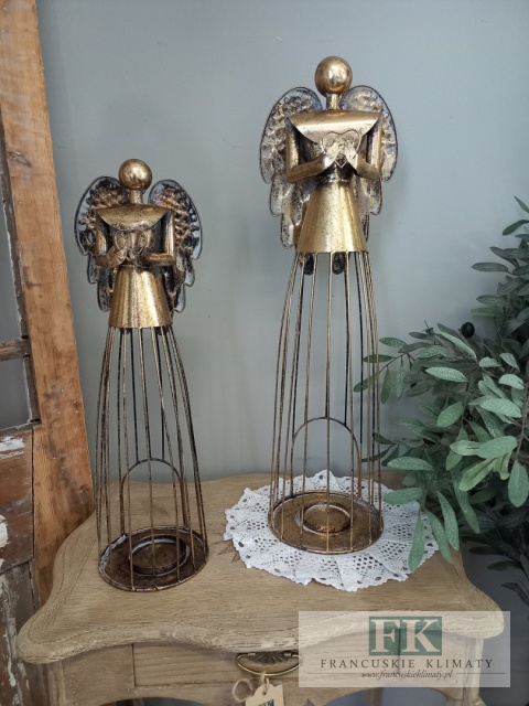 METALOWY ŚWIECZNIK LAMPION ANIOŁ Z SERCEM 53 CM