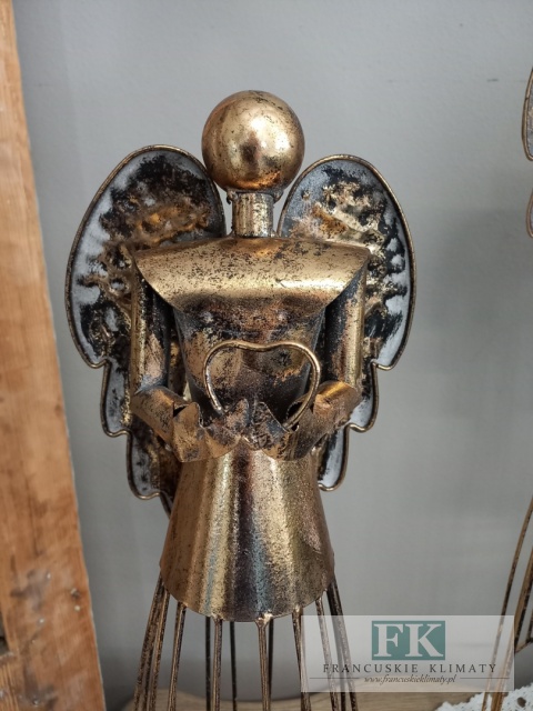 METALOWY ŚWIECZNIK LAMPION ANIOŁ Z SERCEM 53 CM
