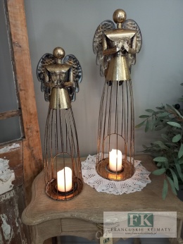 METALOWY ŚWIECZNIK LAMPION ANIOŁ Z SERCEM 53 CM