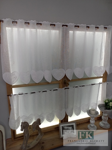 METRAŻ ! ZAZDROSTKA SERCE WITRAŻ BIEL HAFT WITRAŻ WYS 40 CM , PROWANSJA , VINTAGE , RETRO , SHABBY CHIC