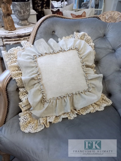 POSZEWKA 40/40 NATURA PODWÓJNA FALBANA KORONKA ,PROWANSJA, SHABBY,CHIC