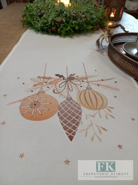 BIEŻNIK DEKORACYJNY ZŁOTE BOMBKI 35X180 BIEL