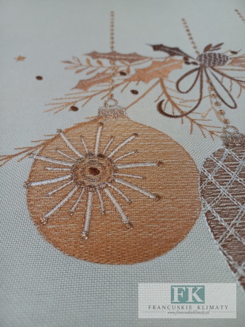 BIEŻNIK DEKORACYJNY ZŁOTE BOMBKI 35X180 BIEL