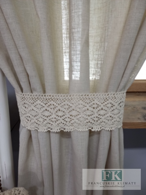 KOMPLET , KPL ZASŁONY / BOKI Z TUBKAMI KORONKA NATURA FALBANY PROWANSJA