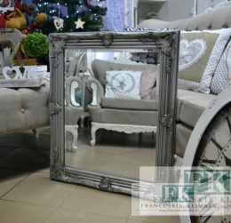 LUSTRO DREWNO , PION , POZIOM 74,5 x 63 cm , rama srebrna , srebrne