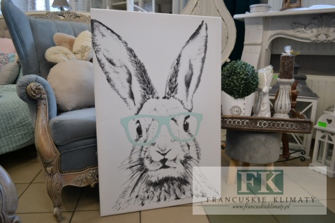 OBRAZ NA PŁÓTNIE KRÓLIK ZAJĄC 60/90 W OKULARACH MIĘTOWYCH