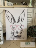 OBRAZ NA PŁÓTNIE KRÓLIK ZAJĄC 90x60 RÓŻOWE OKULARY RETRO VINATGE