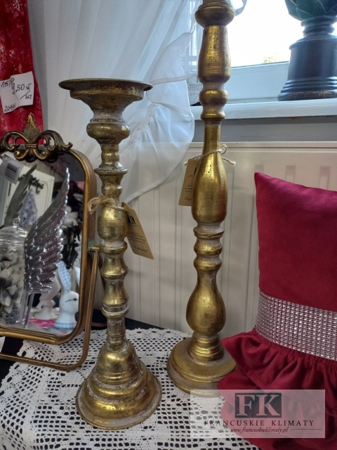 ŚWIECZNIK POSTARZANY WYS 45 CM METAL ZŁOTO