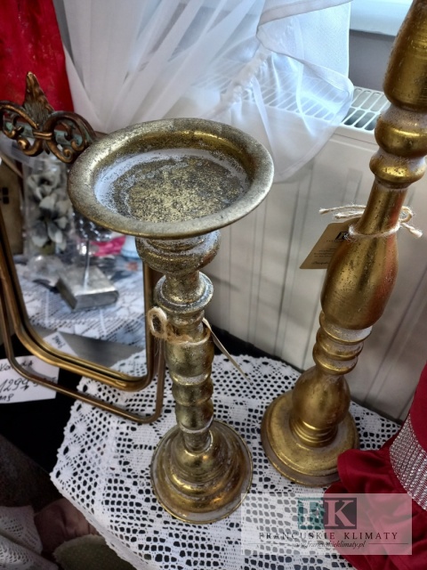 ŚWIECZNIK POSTARZANY WYS 45 CM METAL ZŁOTO