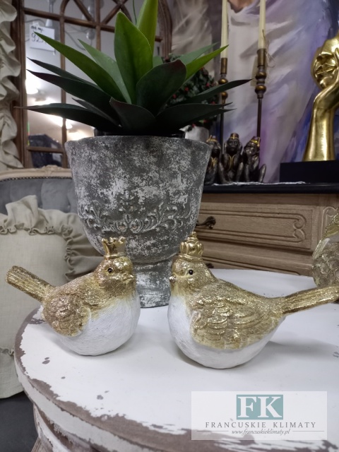 FIGURA PTASZEKI "KRÓLOWA" 15 cm biel złoto brokat